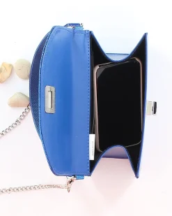 ANNES NICOLE - Pochette bluette un manico con patta glitterata, chiusura a girello e catenina removibile, MADE IN ITALY