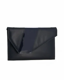ANNES NICOLE - Pochette blu notte con inserto in vernice sulla patta, MADE IN ITALY