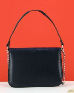 ANNES NICOLE - Pochette blu notte un manico con patta glitterata, chiusura a girello e catenina removibile, MADE IN ITALY