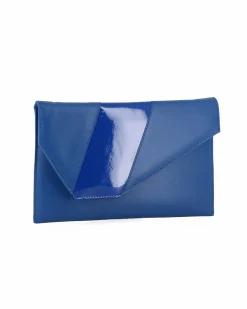ANNES NICOLE - Pochette blu oltremare con inserto in vernice sulla patta, MADE IN ITALY