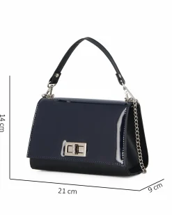 ANNES NICOLE - Pochette blu scuro un manico con patta in vernice e chiusura a girello, MADE IN ITALY