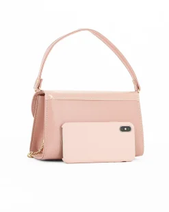 ANNES NICOLE - Pochette carne un manico con patta in vernice e dettaglio catenina, MADE IN ITALY