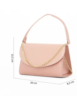 ANNES NICOLE - Pochette carne un manico con patta in vernice e dettaglio catenina, MADE IN ITALY