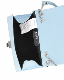 ANNES NICOLE - Pochette celeste un manico con patta in vernice e chiusura a girello, MADE IN ITALY