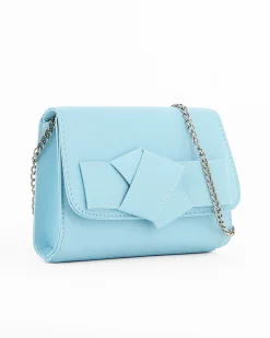 ANNES NICOLE - Pochette celeste con patta in vernice e fiocco removibile, MADE IN ITALY
