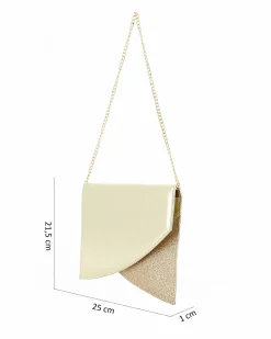 ANNES NICOLE - Pochette laminata platino a punta con inserto glitterato e patta, MADE IN ITALY