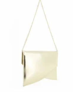 ANNES NICOLE - Pochette laminata platino a punta con inserto glitterato e patta, MADE IN ITALY