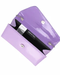 ANNES NICOLE - Pochette lilla con patta in vernice, MADE IN ITALY