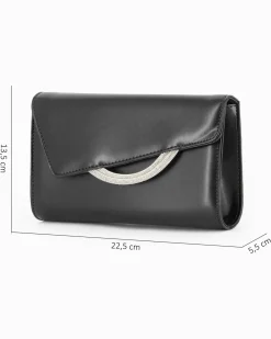 ANNES NICOLE - Pochette nera con cinturini in strass sulla patta e tracolla a catenina