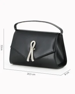 ANNES NICOLE - Pochette nera con cinturino in strass sulla patta e tracolla a catenina