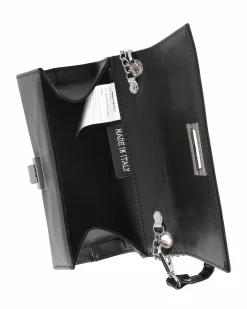ANNES NICOLE - Pochette nera un manico con patta in vernice e chiusura a girello, MADE IN ITALY