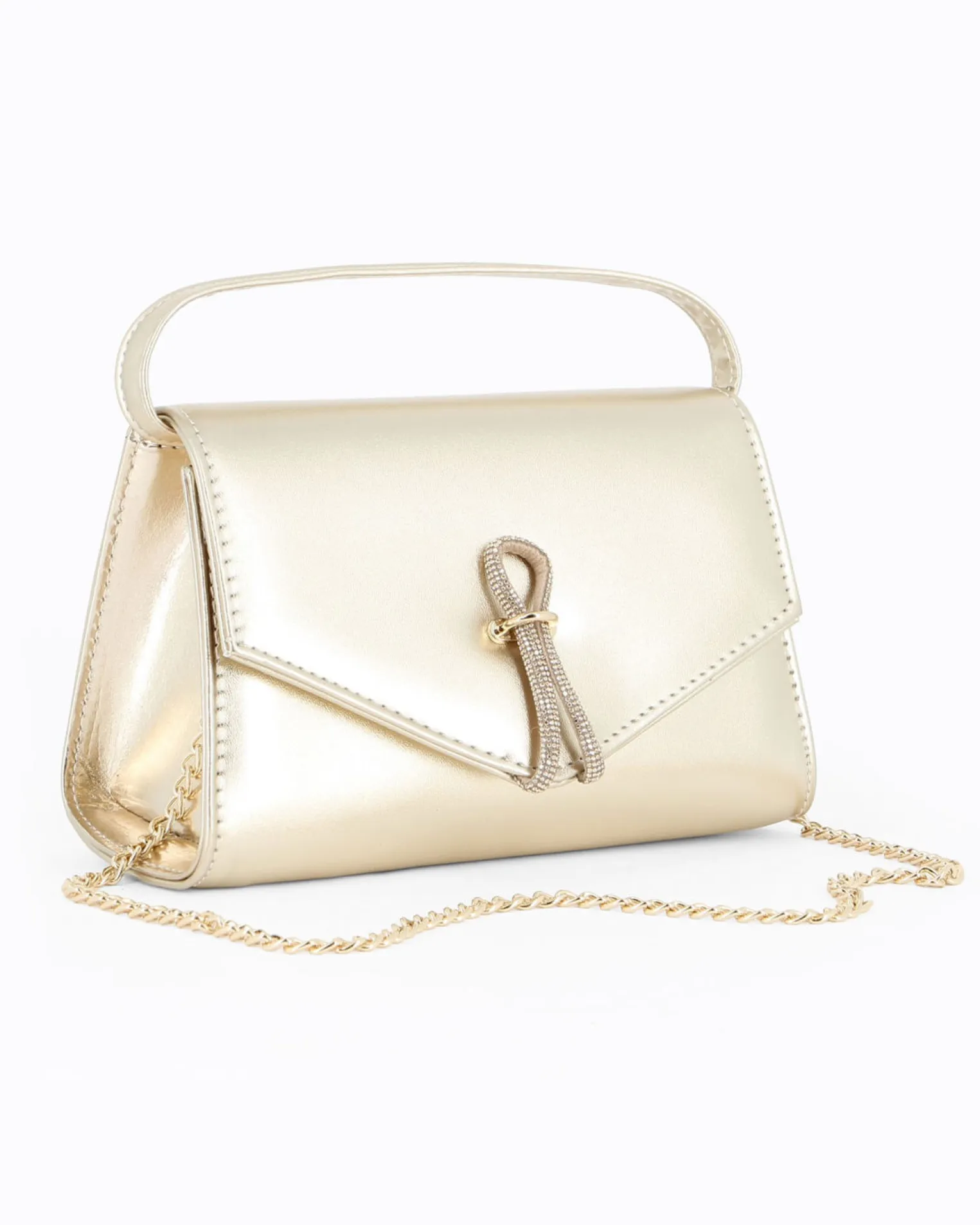 ANNES NICOLE - Pochette platino con cinturino in strass sulla patta e tracolla a catenina