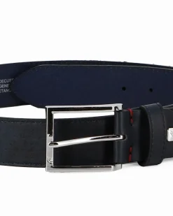 ARMATA DI MARE - Cinta blu loggata con fodera in VERA PELLE
