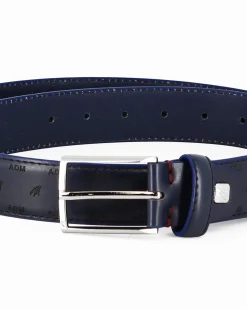 ARMATA DI MARE - Cinta blu loggata con fodera in VERA PELLE