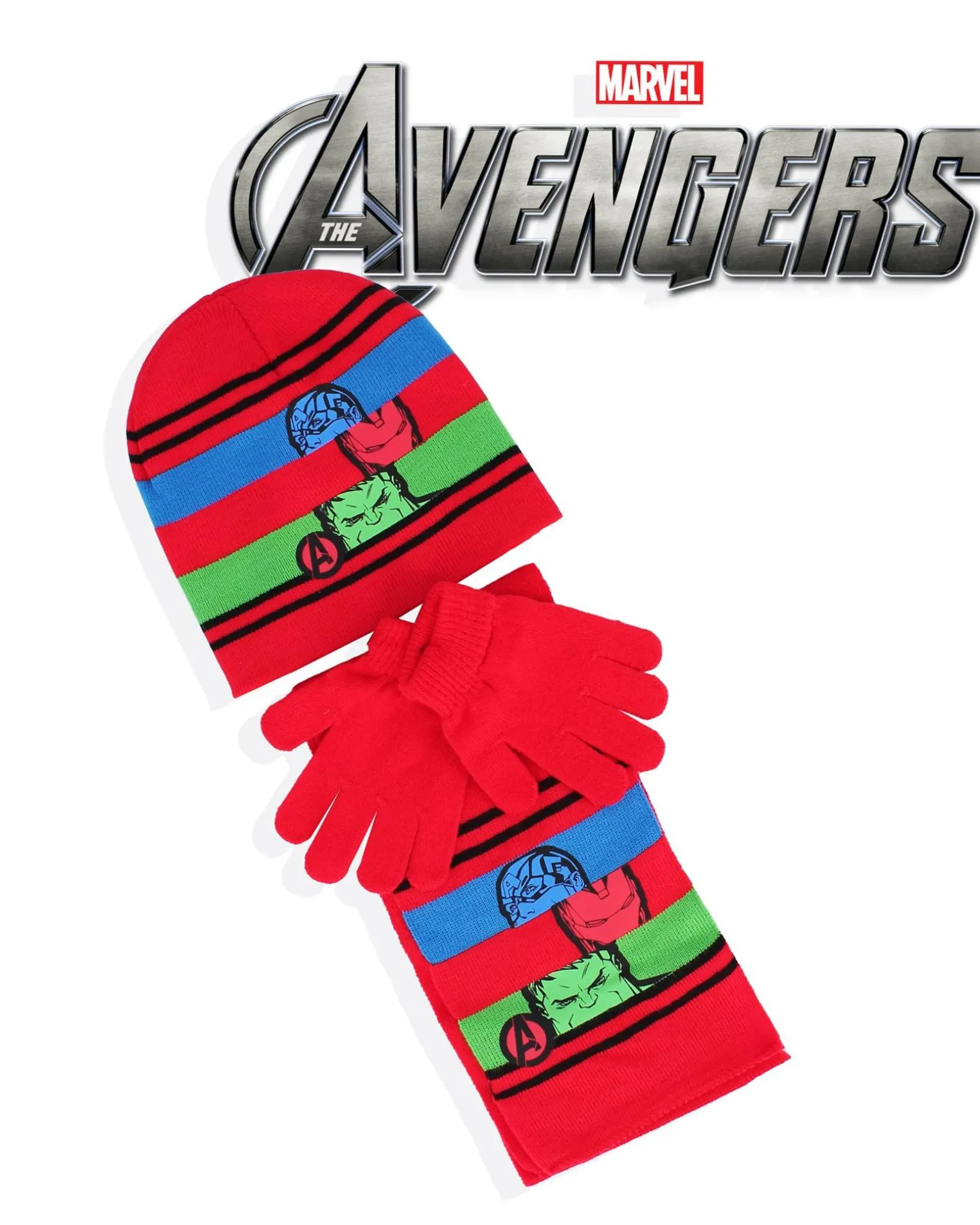 AVENGERS - Completo da bimbo con cappello, sciarpa e guanti rosso