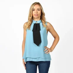 BACHATA - CAMICIA CELESTE SMANICATA CON CRAVATTA