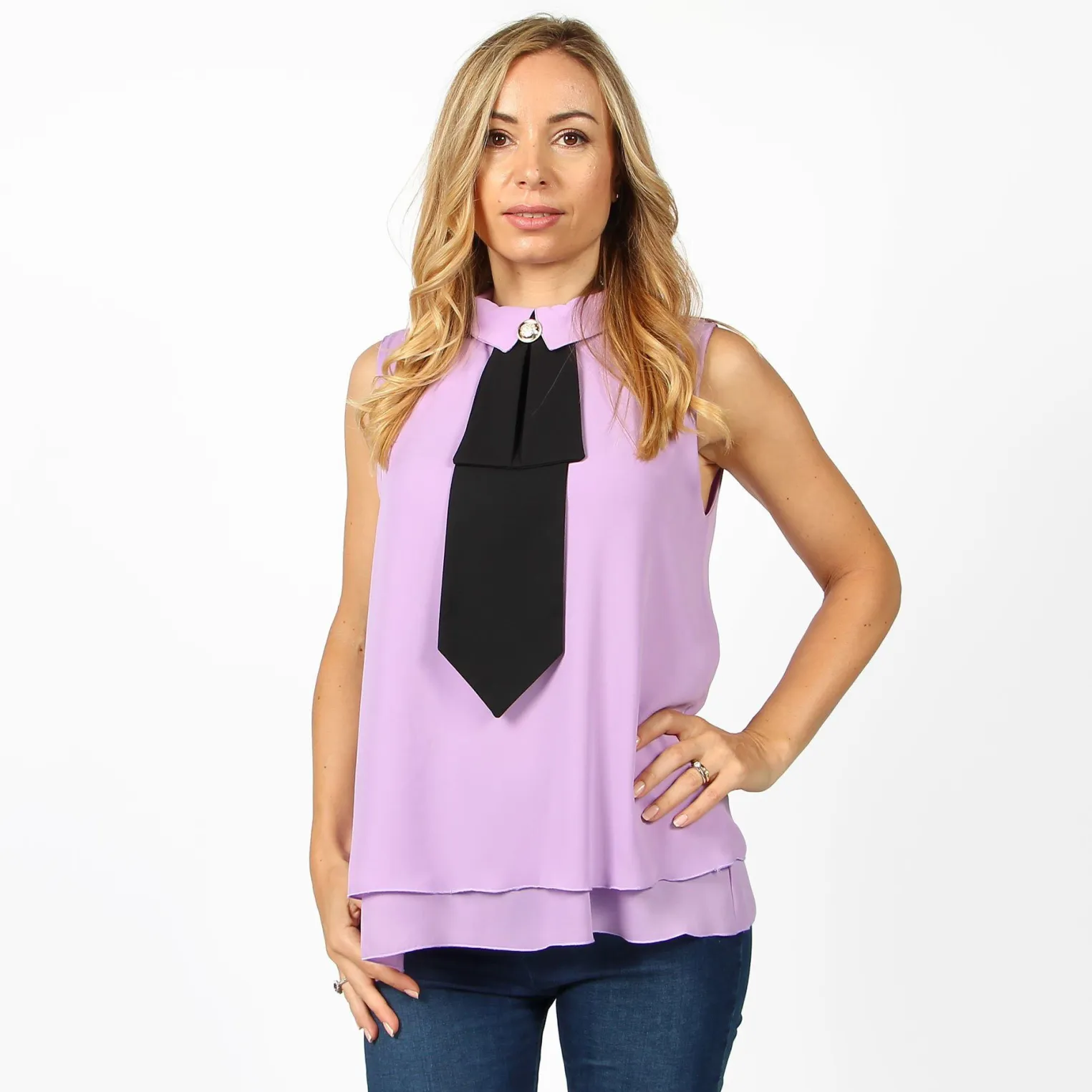 BACHATA - CAMICIA GLICINE SMANICATA CON CRAVATTA