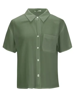 BACHATA - Camicia mezza manica in viscosa verde militare