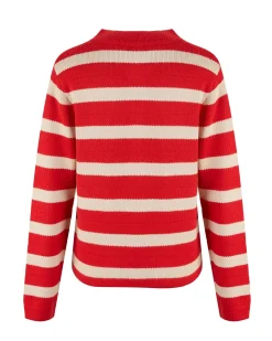 BACHATA - Cardigan manica lunga rossa a righe beige da donna