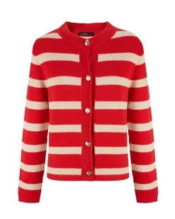 BACHATA - Cardigan manica lunga rossa a righe beige da donna