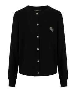 BACHATA - Cardigan manica lunga nero con bottoni da donna