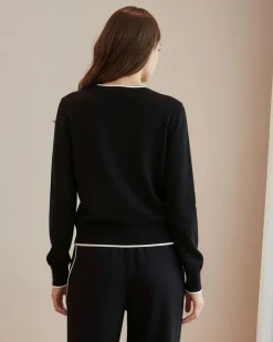 BACHATA - Cardigan manica lunga nero e bianco con bottoni da donna