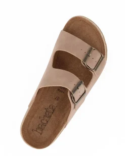 BACHATA - Ciabatta taupe effetto nabuk con doppia fibbia e sottopiede in VERA PELLE