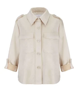 BACHATA - Giacca a camicia scamosciata beige da donna con tasche