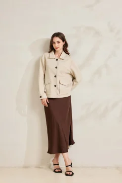 BACHATA - Giacca scamosciata beige da donna con tasche