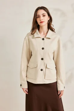 BACHATA - Giacca scamosciata beige da donna con tasche
