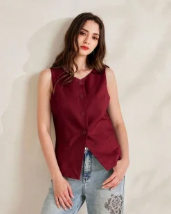 BACHATA - Gilet bordeaux con bottoni