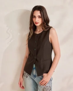 BACHATA - Gilet marrone con bottoni