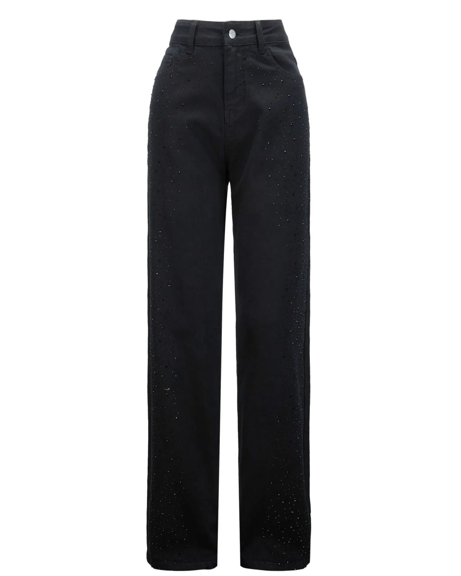 BACHATA - JEANS NERO DA DONNA CON STRASS LATERALI STRAIGHT FIT 5 TASCHE
