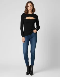 BACHATA - Maglia manica lunga cut out nera con finti bottoni