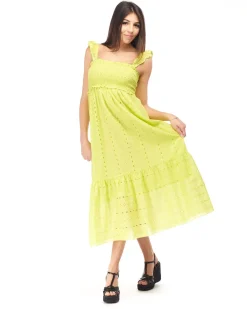 BACHATA - VESTITINO LIME SPALLA LARGA BALZE CON PIZZO