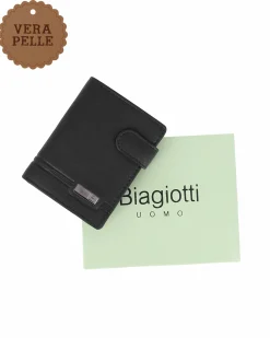 BIAGIOTTI - Portafoglio da uomo nero in VERA PELLE con RFID