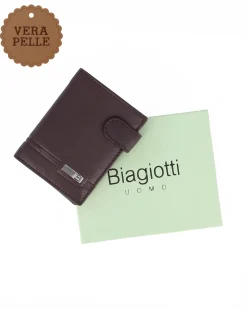 BIAGIOTTI - Portafoglio da uomo marrone in VERA PELLE con RFID