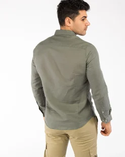 BLUE LEMON - CAMICIA BD MANICA LUNGA LINO 2 TASCHINI