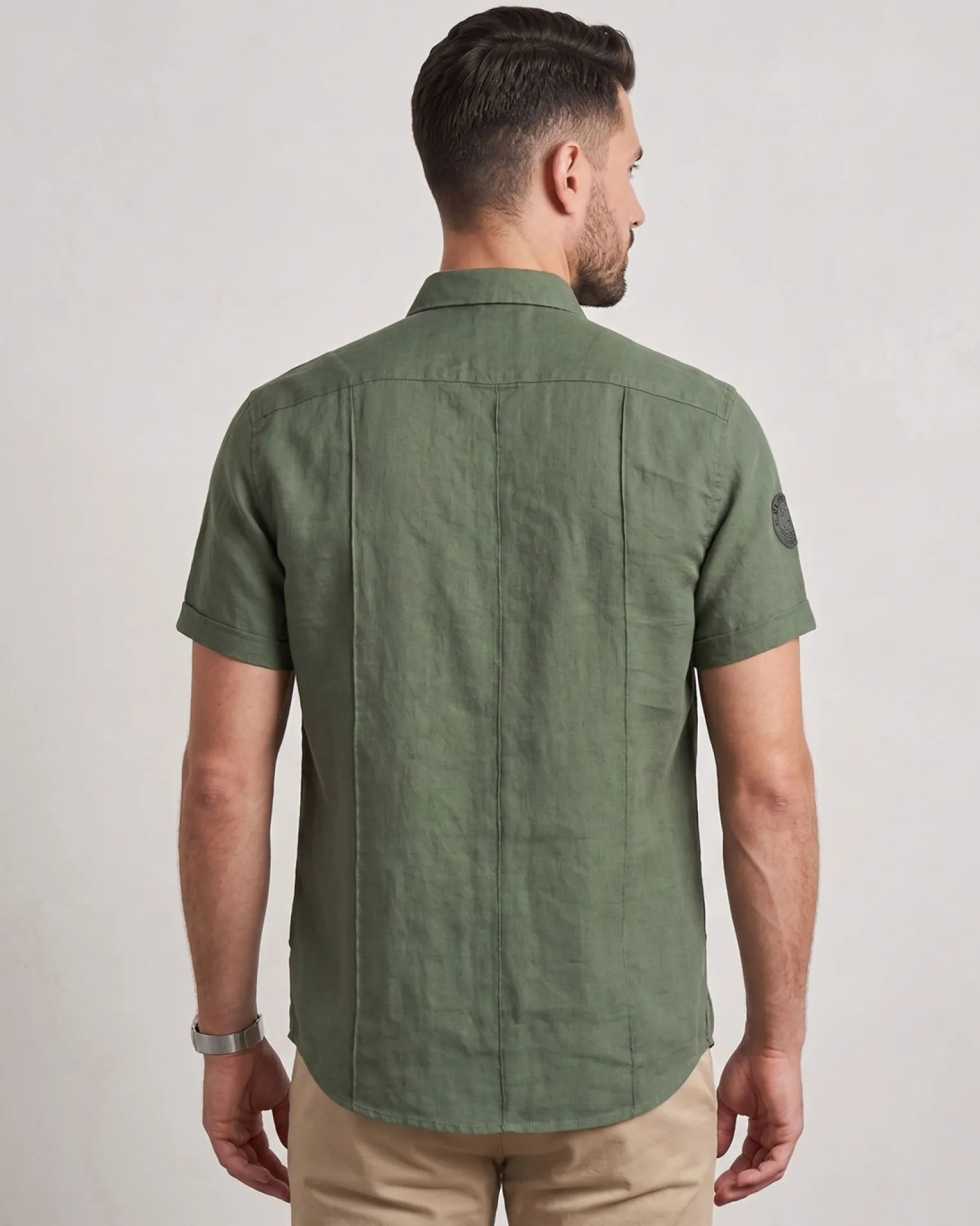 BLUE LEMON - Camicia manica corta verde militare in lino