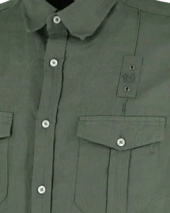 BLUE LEMON - Camicia manica corta verde militare in lino