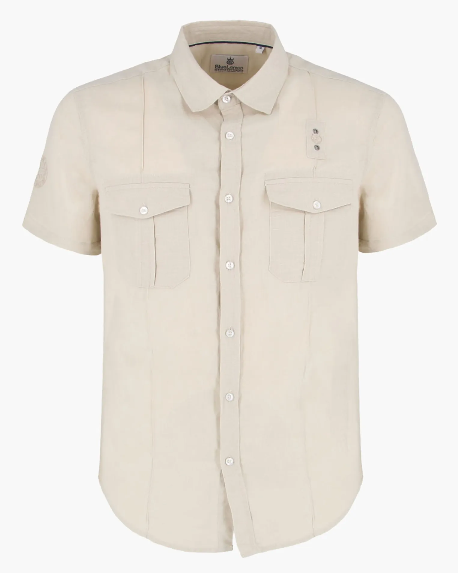 BLUE LEMON - Camicia manica corta beige in lino