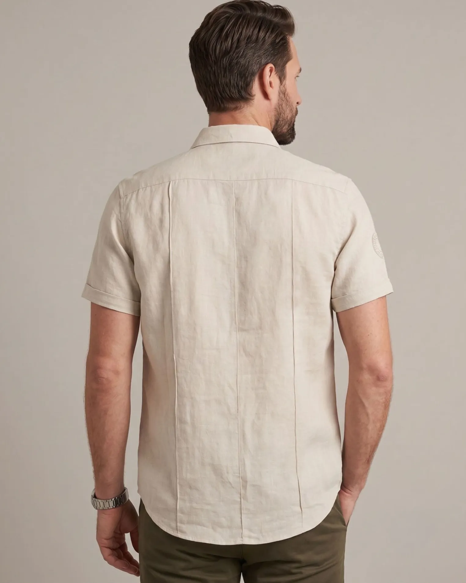 BLUE LEMON - Camicia manica corta beige in lino