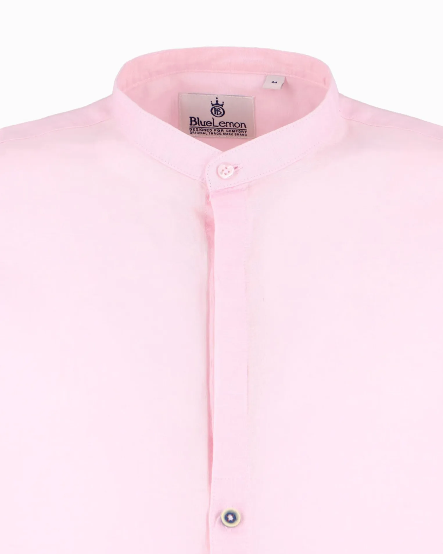 BLUE LEMON - Camicia manica lunga rosa con collo corano in lino