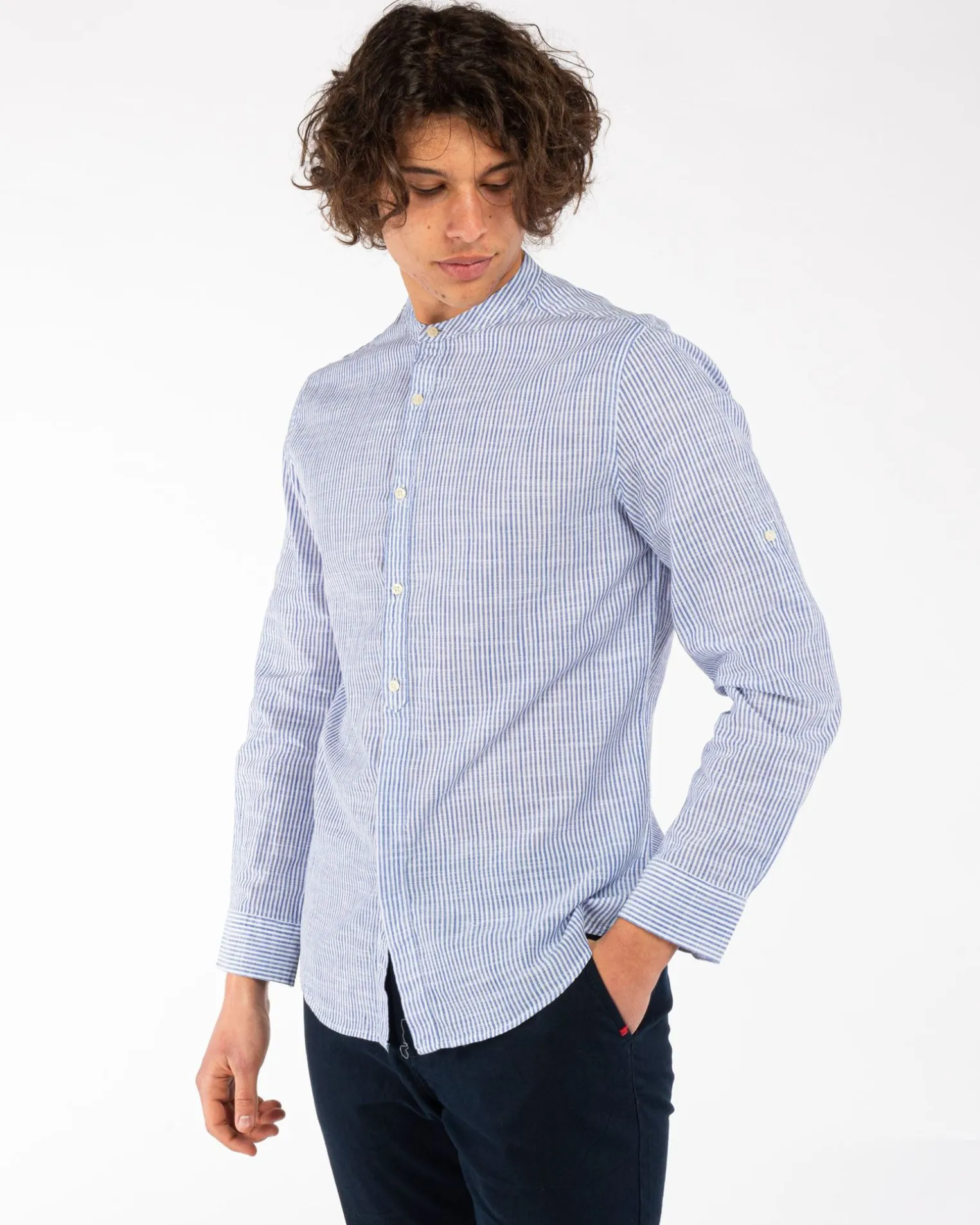 BLUE LEMON - CAMICIA MANICA LUNGA LINO RIGATO COREANO