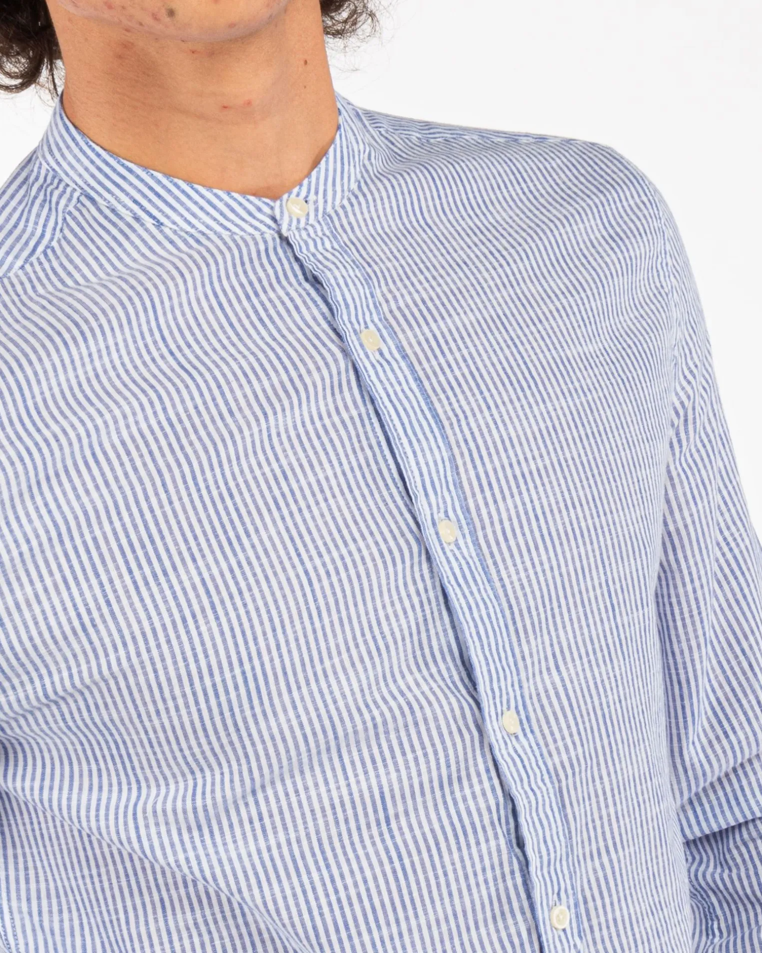 BLUE LEMON - CAMICIA MANICA LUNGA LINO RIGATO COREANO