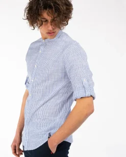 BLUE LEMON - CAMICIA MANICA LUNGA LINO RIGATO COREANO