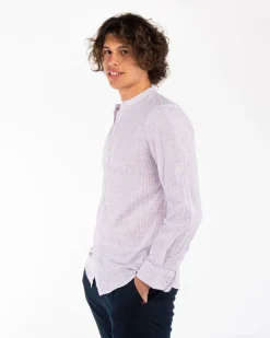 BLUE LEMON - CAMICIA MANICA LUNGA LINO RIGATO COREANO