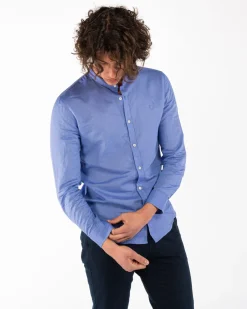 BLUE LEMON - Camicia manica lunga glicine con collo coreano in lino