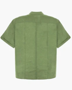 BLUE LEMON - Camicia over manica corta verde salvia in lino