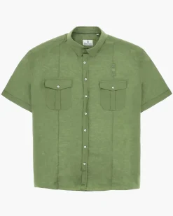 BLUE LEMON - Camicia over manica corta verde salvia in lino